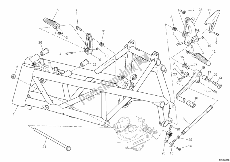 All parts for the Frame of the Ducati Streetfighter 848 USA 2012